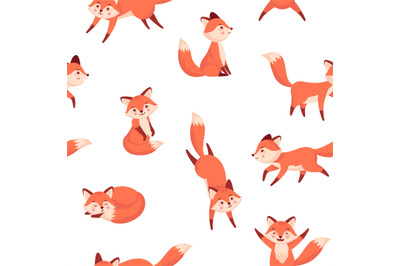 Cartoon fox pattern. Seamless print with cute forest animal characters