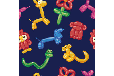 Balloon animals pattern. Seamless print of cute inflatable birthday pa