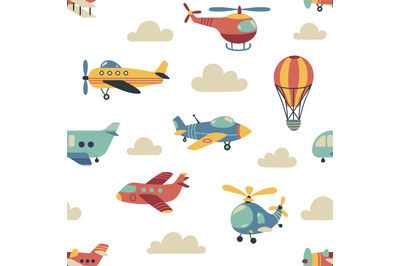 Baby air transport pattern. Seamless print of cute childish aviation,