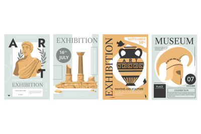 Antique exhibition posters. Contemporary museum flyer design with anci