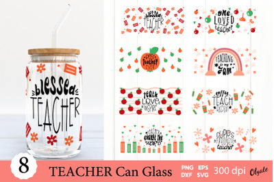 Teacher Glass Can Wrap Bundle. 16 OZ Can Glass Teacher SVG