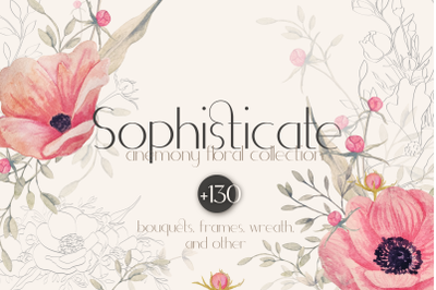 SOPHISTICATE pink watercolor floral Clipart