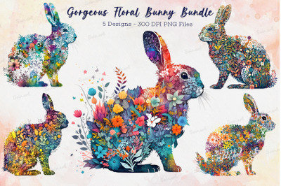 Gorgeous Floral Bunny Cliparts Bundle