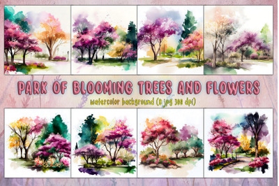 A Park Of Blooming Trees And Flowers