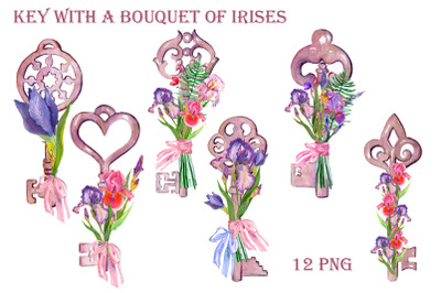 Key with irises bouquet sublimation