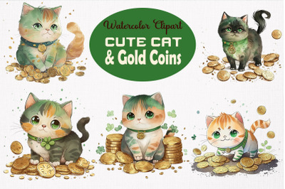 Cat &amp;amp; Coins St Patrick&amp;&23;039;s Day Clipart Bundle