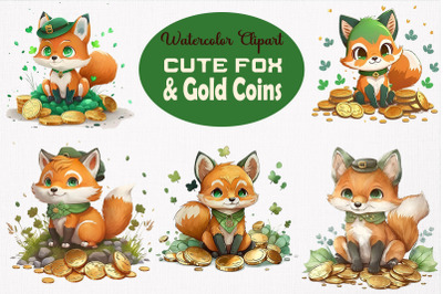 Fox &amp; Coins St Patrick&#039;s Day Clipart Bundle