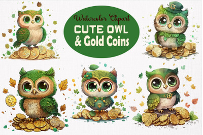 Owl &amp; Coins St Patrick&#039;s Day Clipart Bundle