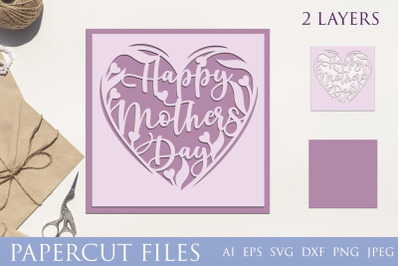 Layered papercut mothers day card, Love you mom svg