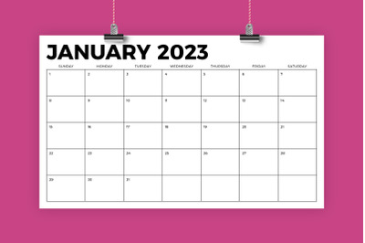 2023 8.5 x 14 Inch Calendar Template