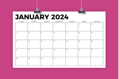 2024 8.5 x 14 Inch Calendar Template