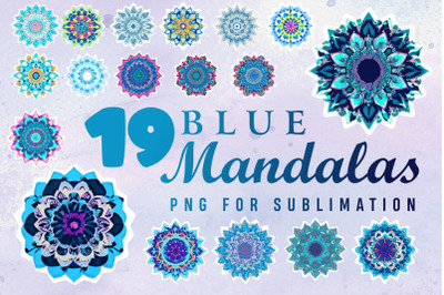 Blue Mandalas | Decorative Sublimation Bundle in PNG Files