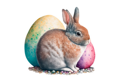 easter bunny with easter eggs in watercolor style