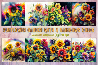 Sunflower Garden With Rainbow Colored