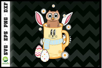 Easter Cute Owl in the Coffee Cup