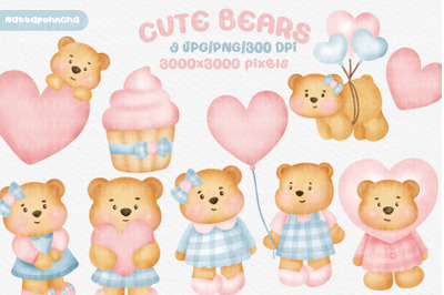 atercolor baby shower bear png clipart