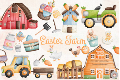 Happy Cute Easter Farm Clipart Decor