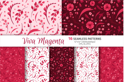 Viva Magenta Flowers Seamless Patterns