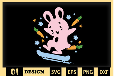 Skateboarding Cute Easter Bunny