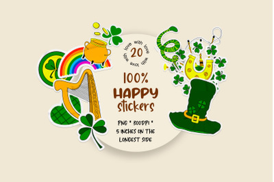 Set of stickers St. Patrick | 20 png sticker design