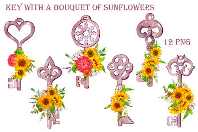 Key with sunflowers bouquet sublimation