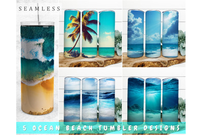 Ocean Beach Tumbler Sublimation Designs Bundle, 20 Oz Skinny Tumbler