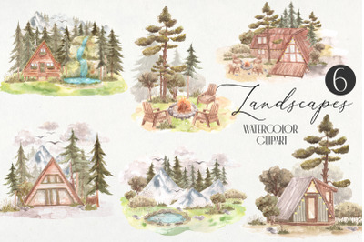 Houses In The Forest Watercolor Clipart
