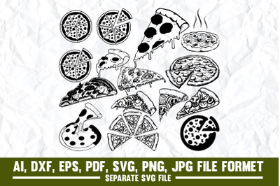 Pizza, Slice of Food, Doodle, Vector, Line Art, Outline, Illustration,