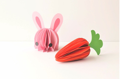 3D Honeycomb Easter Bunny Face and Carrot  | SVG | PNG | DXF | EPS