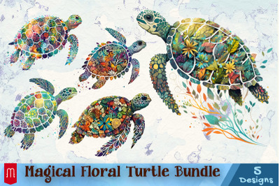 Magical Floral Turtle Cliparts Bundle
