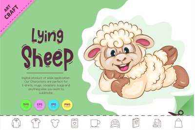 Lying Cartoon Sheep. Clipart.