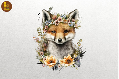 Watercolor Fox And Flowers 2