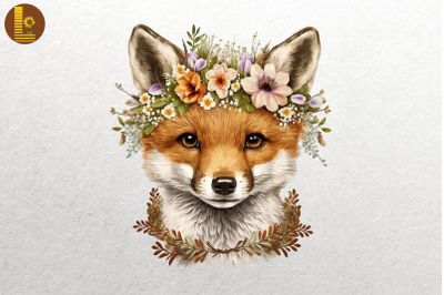 Watercolor Fox And Flowers 3