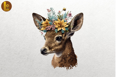 Watercolor Deer And Flowers 2