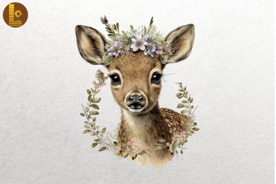 Watercolor Deer And Flowers 3