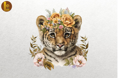 Watercolor Tiger And Flowers 3