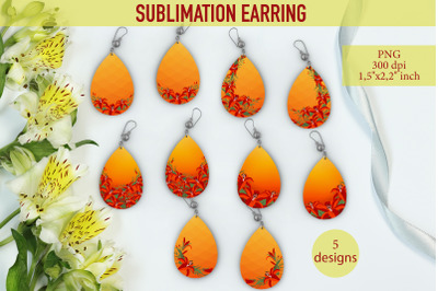 Lily Floral Teardrop Earring Sublimation Designs PNG