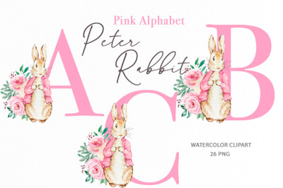 Flopsy Bunny Pink Floral Alphabet Clipart