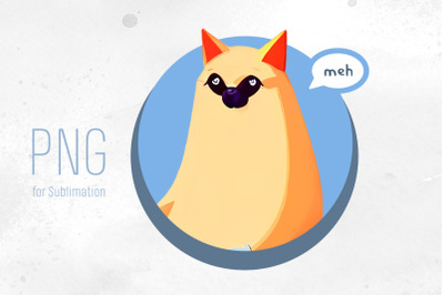 Funny Cat Illustration PNG for Sublimation.