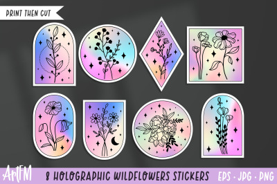 Holographic Stickers PNG | Wildflower Sticker Bundle