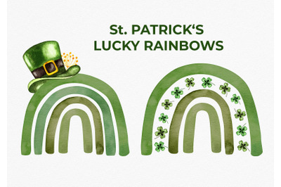 St.Patrick&#039;s Day clipart. Green rainbow with clover. Shamrock rainbow