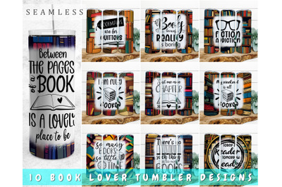 Book Lover Tumbler Wraps Bundle, 20 Oz Skinny Tumbler Reading PNG