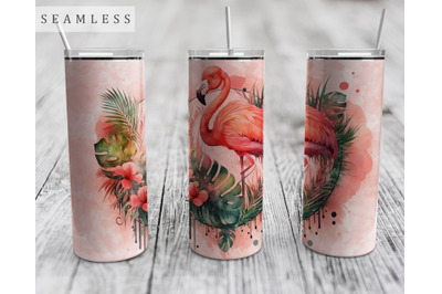 Watercolor Flamingo Seamless Tumbler Wrap, 20 Oz Skinny Tumbler