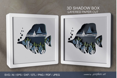 Fish 3D Layered papercut Shadow box SVG / DXF / EPS / STL
