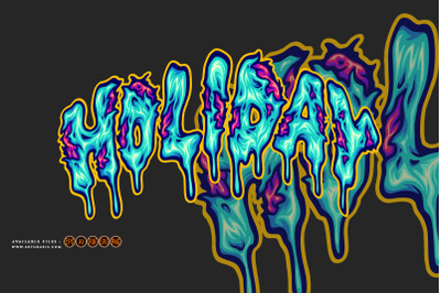 Spooky holiday melting font lettering word illustrations