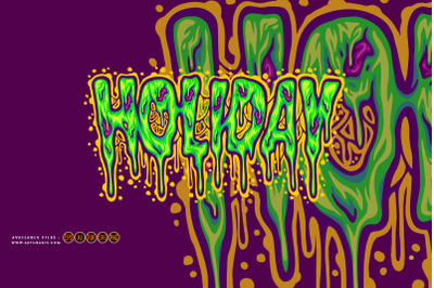 Scary melting words holiday lettering text illustrations