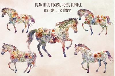 Beautiful Floral Horse Cliparts Bundle