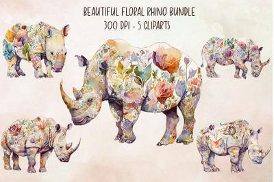 Beautiful Floral Rhino Cliparts Bundle