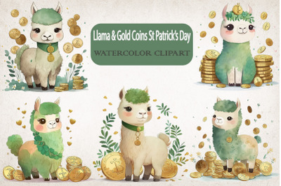 Llama &amp; Coins St Patrick&#039;s Day Clipart Bundle