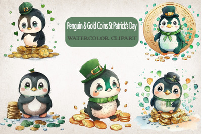 Penguin &amp; Coins St Patrick&#039;s Day Clipart Bundle